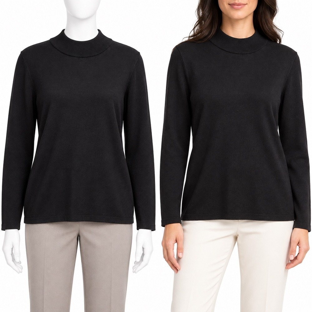 Joan Rivers Mock Neck Sweater Women L Black Long Sleeve Knit Classic Minimalist